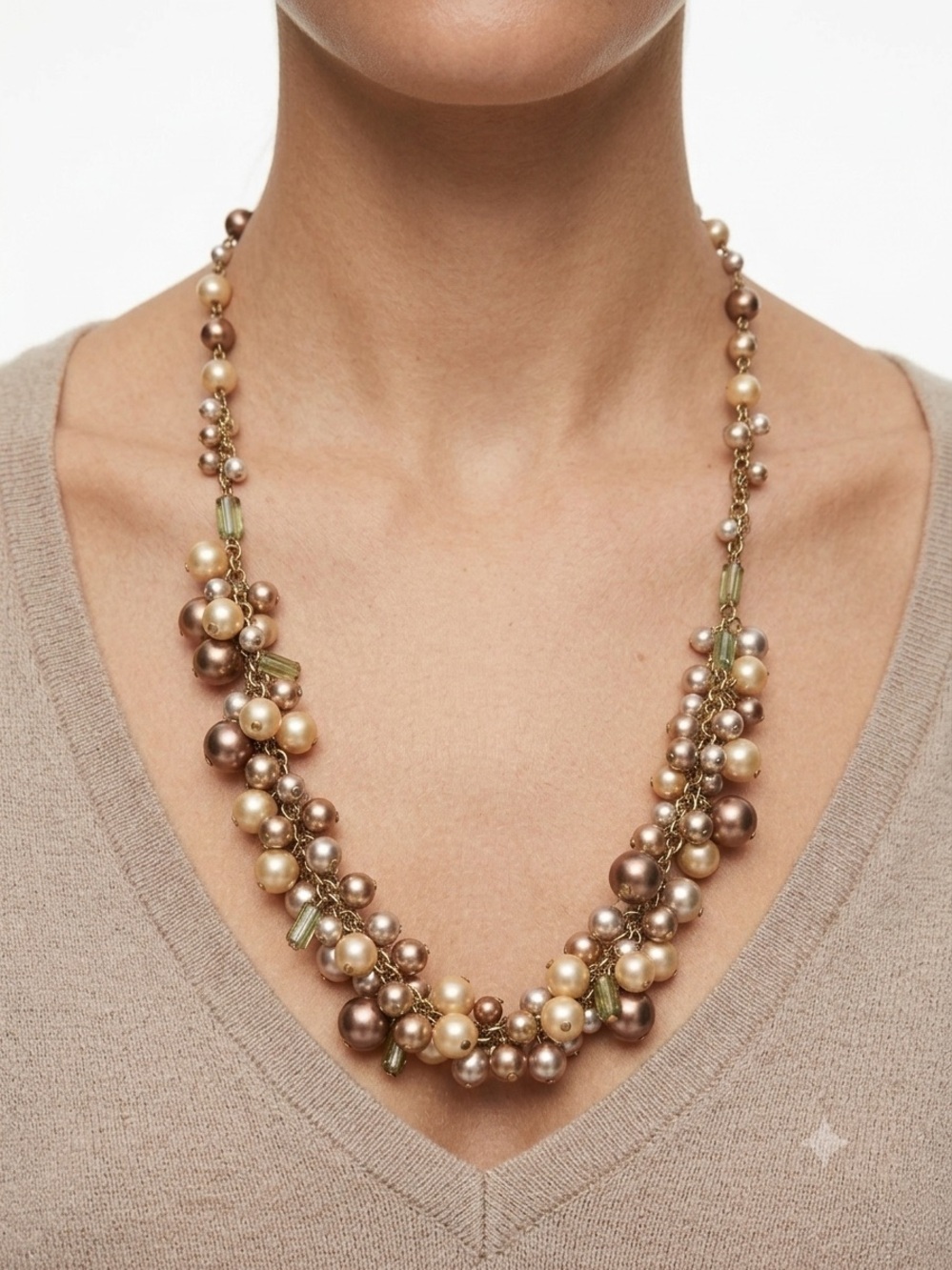 Talbots Pearl Cluster Statement Necklace in Champagne and Bronze